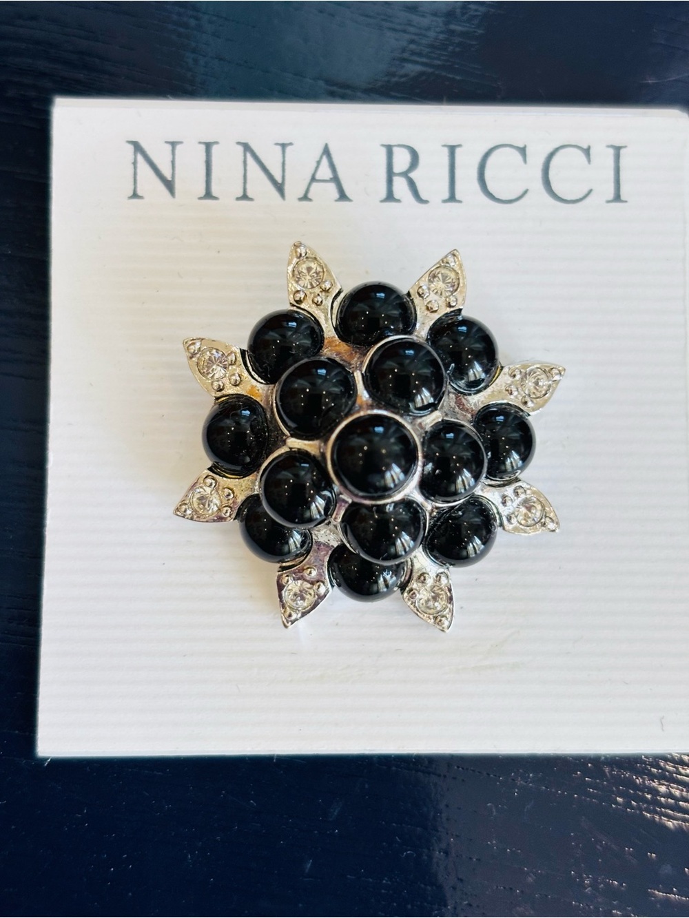 Nina Ricci Black and Gold Floral Cluster Brooch